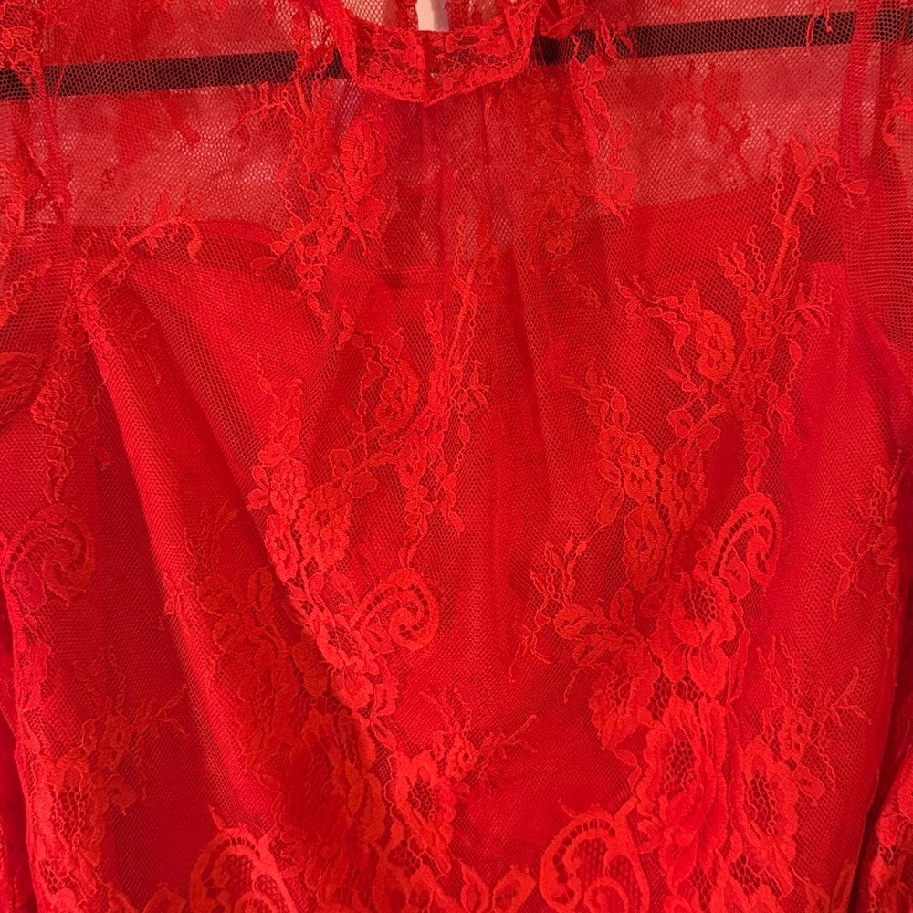 Sugarlips Vibrant Red Lace Blouse - Picture 8 of 9